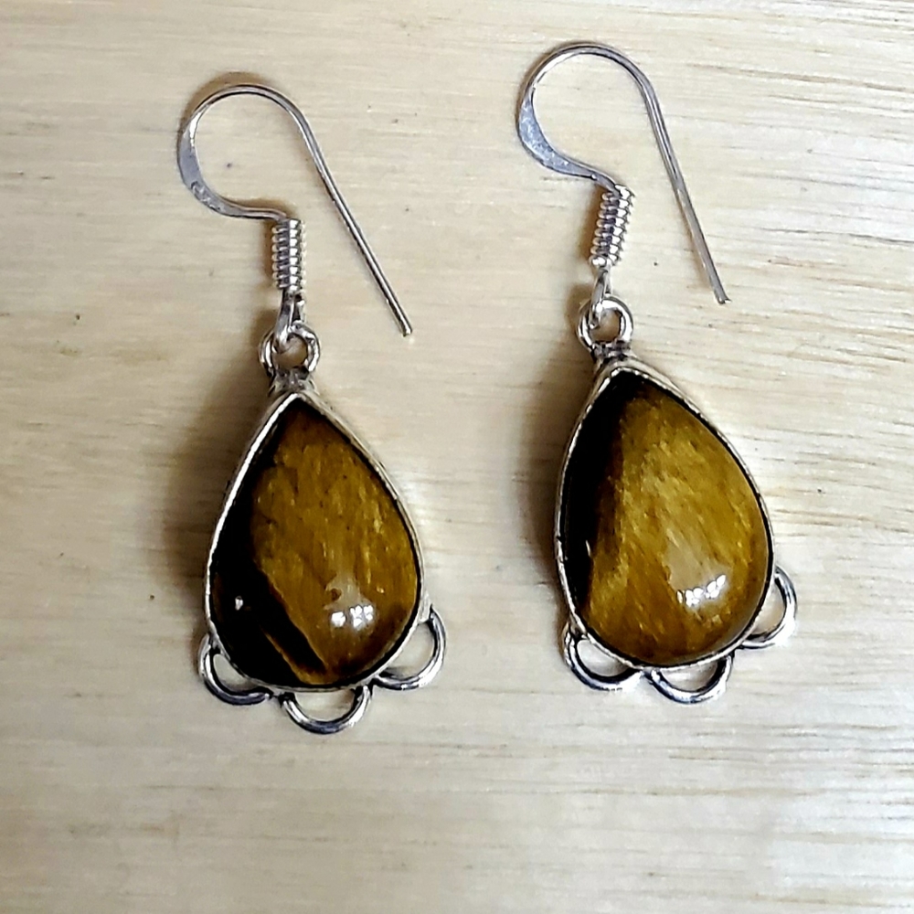 New Tiger Eye 925 Silver Earrings.